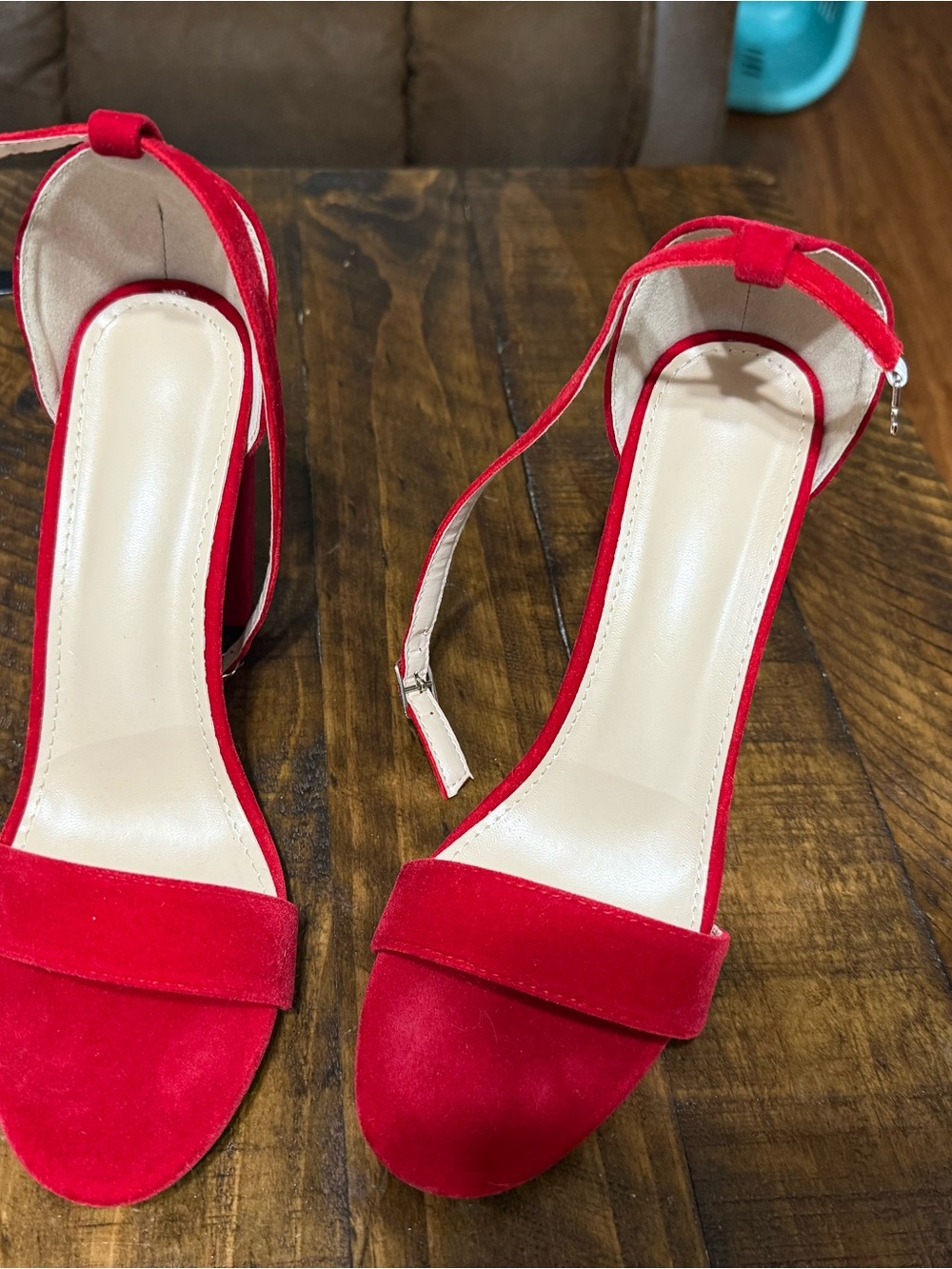 Red Velvet Ankle Strap Heels for Women